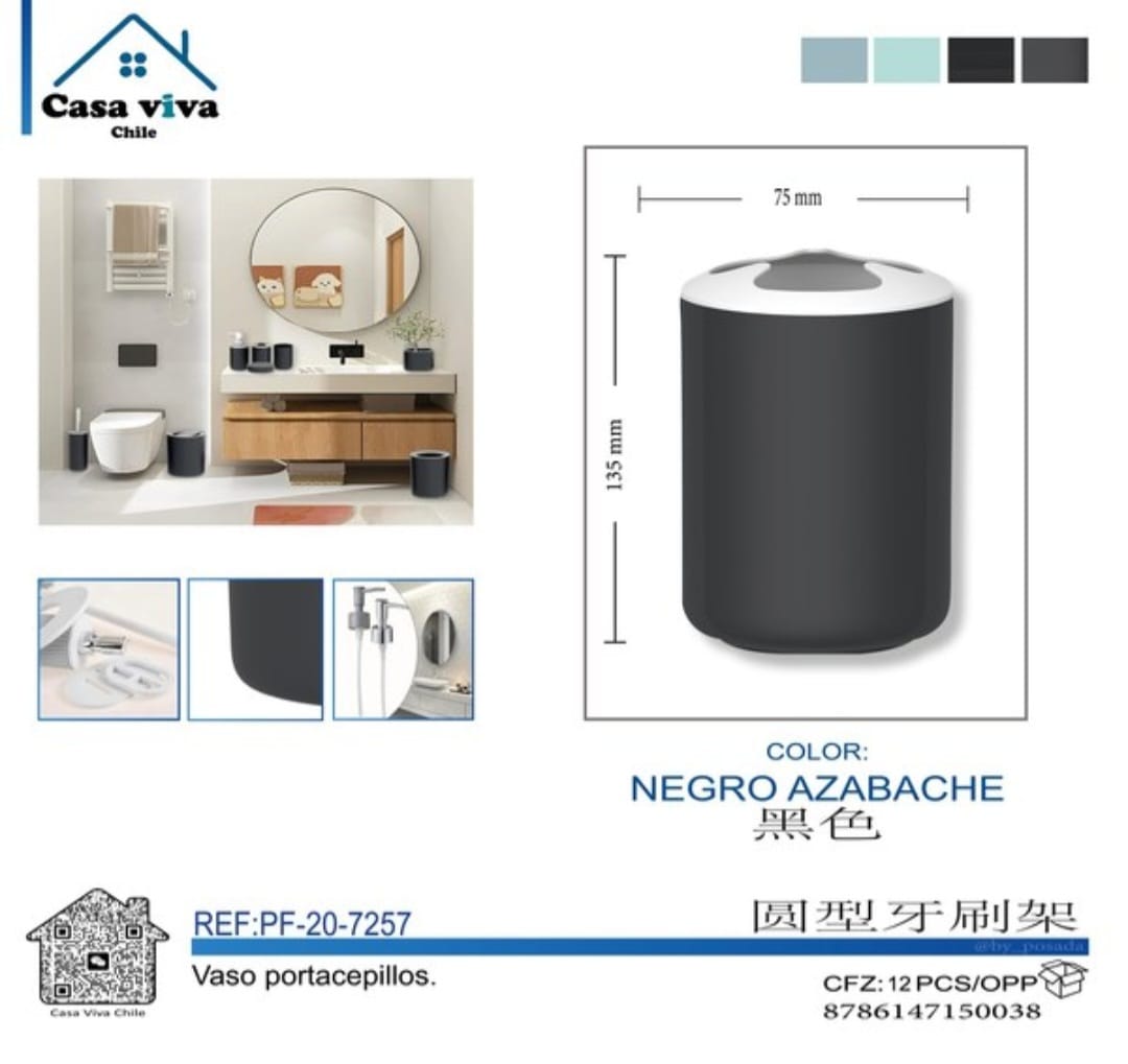 Vaso Portacepillos Minimalista Gris con Tapa Blanca PF-7258 – Caja de 12 Piezas