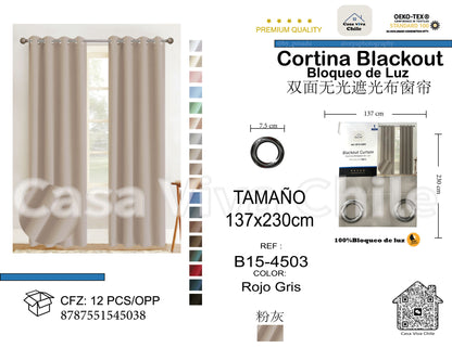 Cortina Blackout Rojo Gris (137x230) - Caja de 12 Piezas