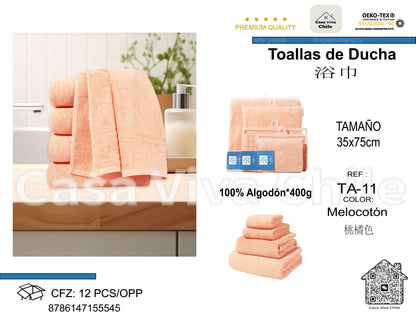 Toallas de Ducha 100% Algodón Melocotón TA-11 (35x75 cm) – Caja de 12 Piezas