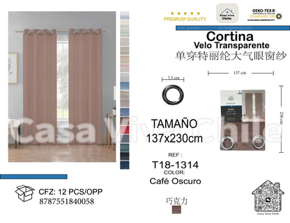 Cortina Velo Transparente Café Oscuro (137x230) - Caja Cerrada 12 Piezas
