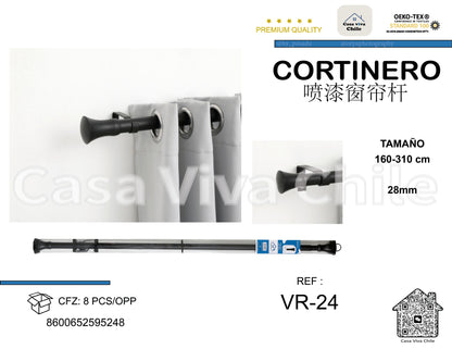 Cortinero Metálico Negro Ajustable VR-24 (160-310cm x 28mm) – Caja de 8 Piezas