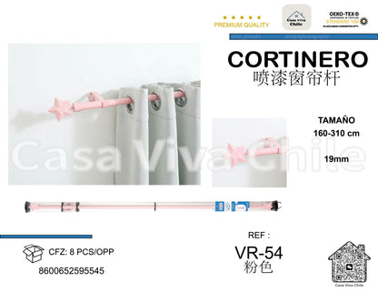 Cortinero Metálico Rosado Ajustable VR-54 (160-310cm x 28mm) – Caja de 8 Piezas