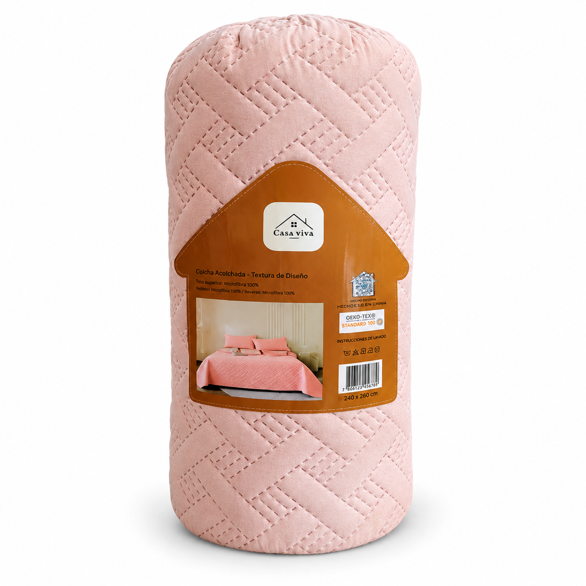 Colcha Acolchada Decorativo Rosa de Tamaño Queen  ECQ14-1309 220X240CM + Funda  50X70CM - Caja de 6 piezas.