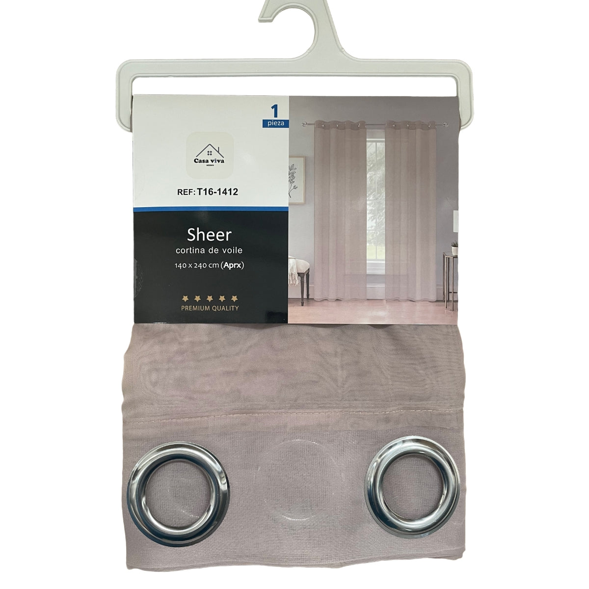 Cortina Velo Transparente Café Claro (137x230) - Caja Cerrada 12 Piezas