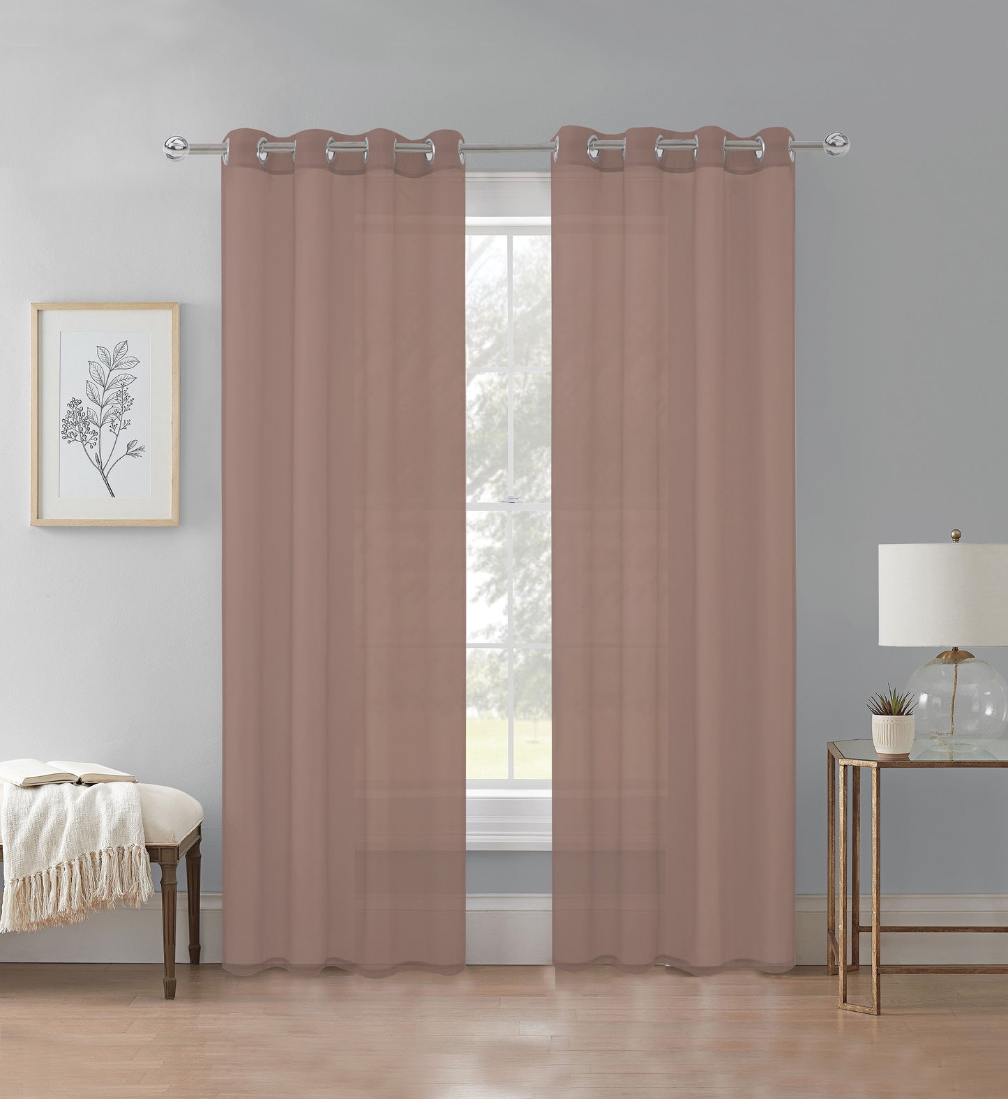 Cortina Velo Transparente Café Oscuro (137x230) - Caja Cerrada 12 Piezas