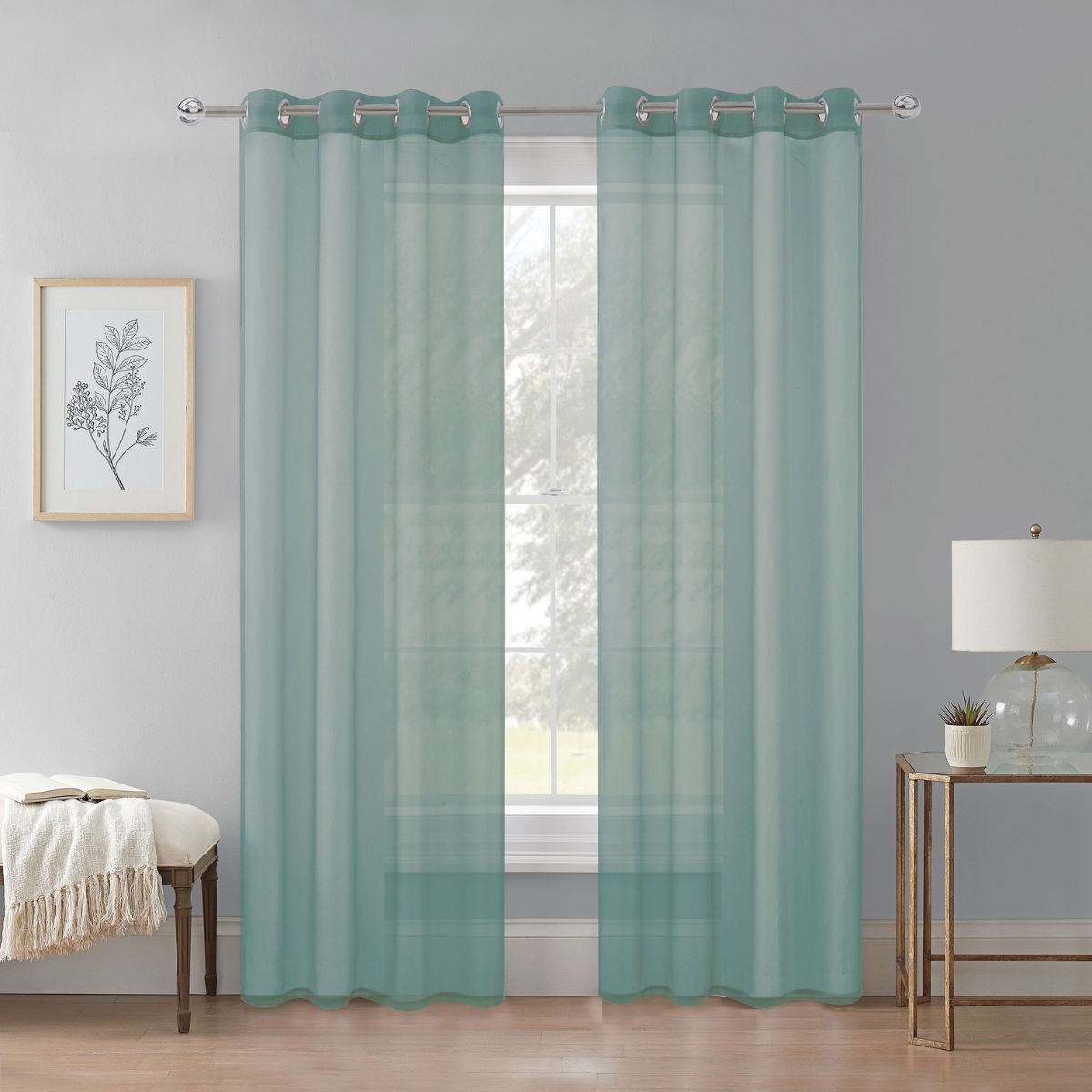 Cortina Velo Transparente Verde (137x230) - Caja Cerrada 12 Piezas