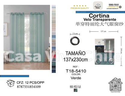 Cortina Velo Transparente Verde (137x230) - Caja Cerrada 12 Piezas