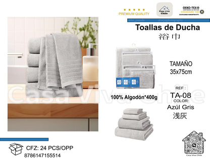 Toallas de Ducha 100% Algodón Azul Gris TA-08 (30x50 cm) – Caja de 24 Piezas