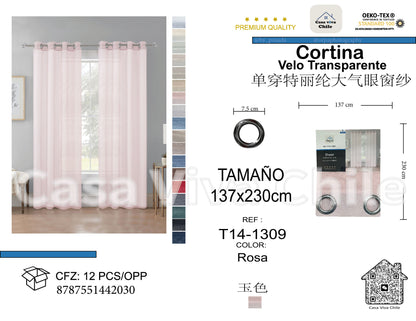Cortina Velo Transparente Rosa (137x230) - Caja Cerrada 12 Piezas