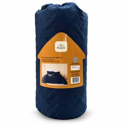 Colcha Acolchada Decorativo Azul Oscuro  de Tamaño Twin ECT19-4125  180X240CM + Funda  50X70CM - Caja de 6 piezas.