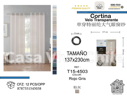 Cortina Velo Transparente Rojo Gris (137x230) - Caja Cerrada 12 Piezas