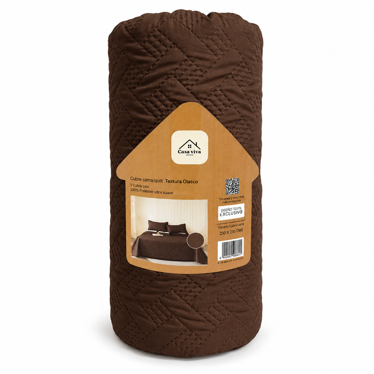 Colcha Acolchada Decorativo Cafè Oscuro de Tamaño Queen  ECQ19-1216  220X240CM + Funda  50X70CM - Caja de 6 piezas.