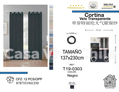Cortina Velo Transparente Negro (137x230) - Caja Cerrada 12 Piezas