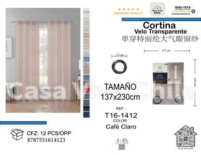 Cortina Velo Transparente Café Claro (137x230) - Caja Cerrada 12 Piezas