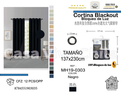 Cortina MH Negro Cepillada con Película Negra (137x230) - Caja de 12 Piezas