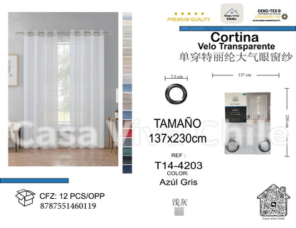 Cortina Velo Transparente Azul Gris (137x230) - Caja Cerrada 12 Piezas