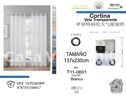 Cortina Velo Transparente Blanco (137x230) - Caja Cerrada 12 Piezas