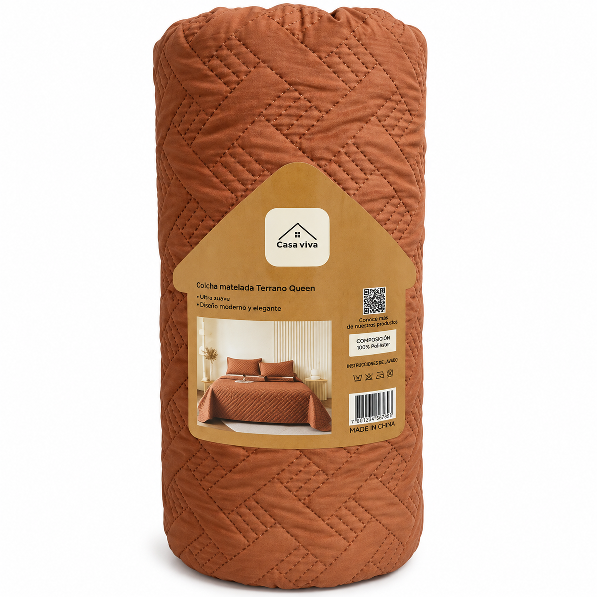 Colcha Acolchada Decorativo Mocha de Tamaño Queen  ECQ17-1230  220X240CM + Funda  50X70CM - Caja de 6 piezas.