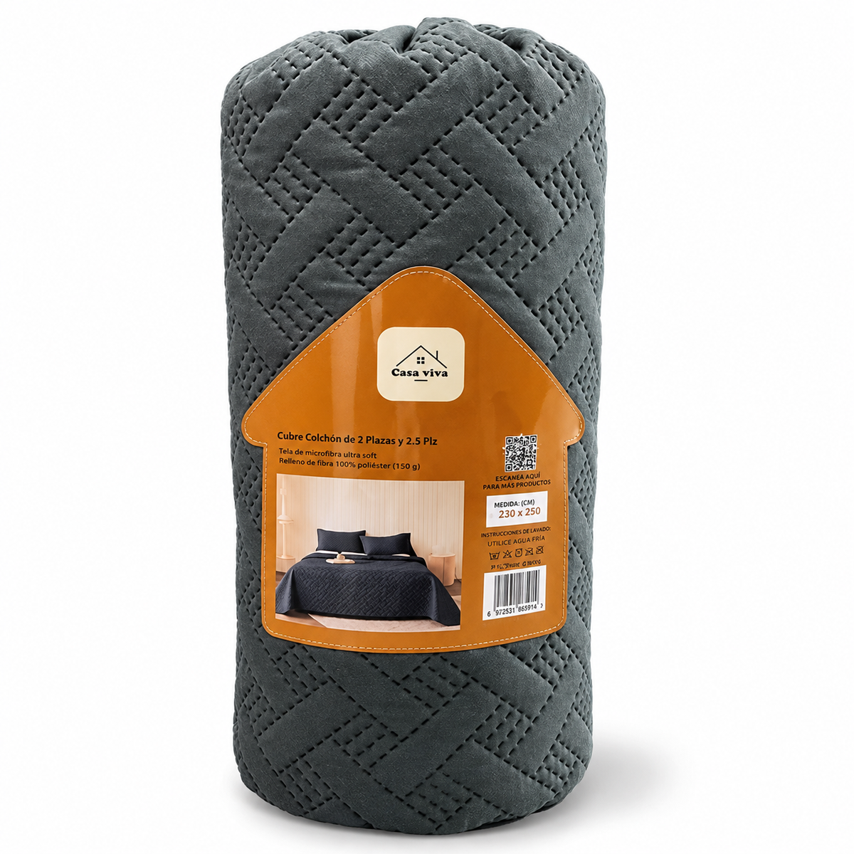 Colcha Acolchada Gris Decorativa de Tamaño Twin ECT18-4005 180X240CM + Funda  50X70CM - Caja de 6 piezas.