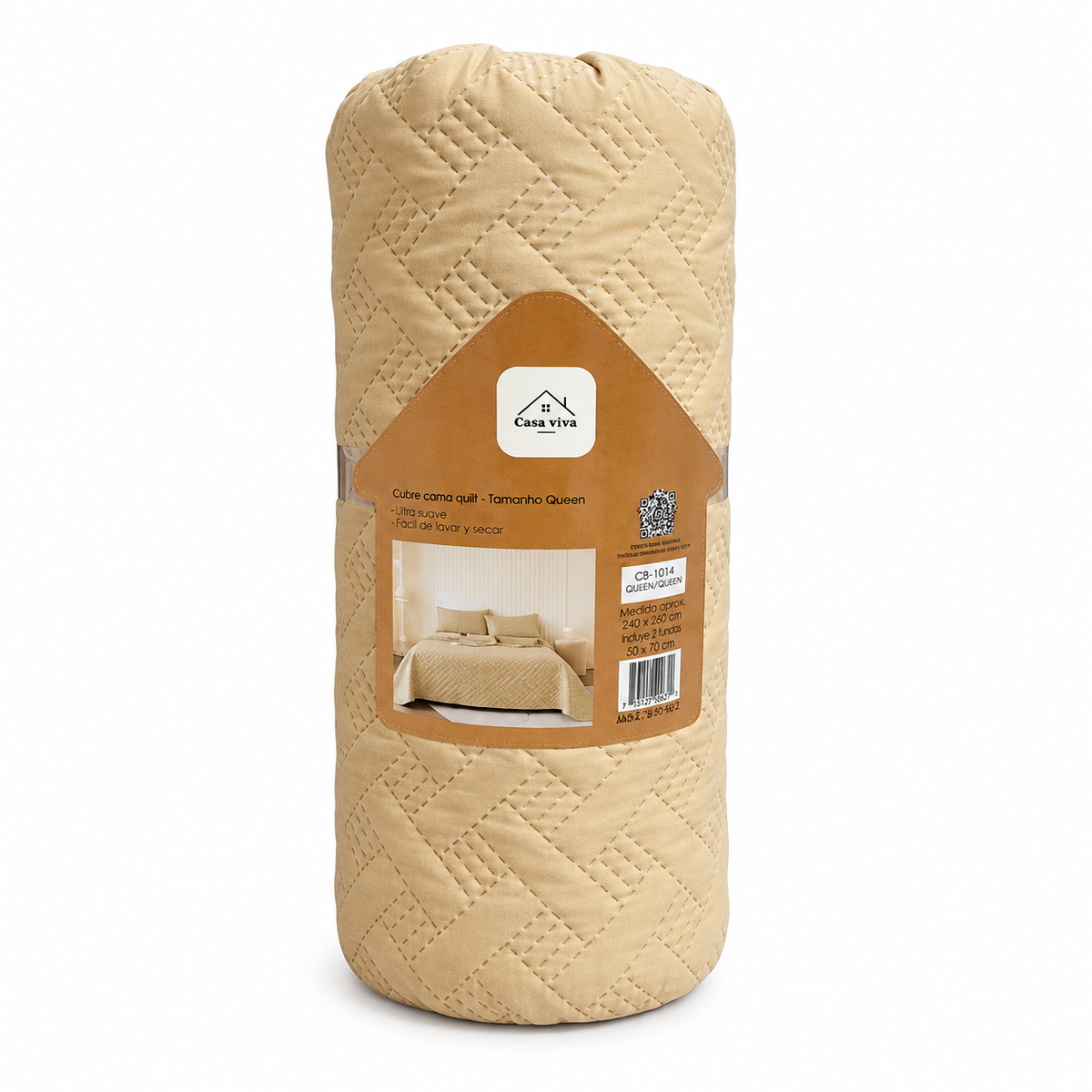 Colcha Acolchada Decorativo Arena de Tamaño Queen  ECQ15-1116  220X240CM + Funda  50X70CM - Caja de 6 piezas.