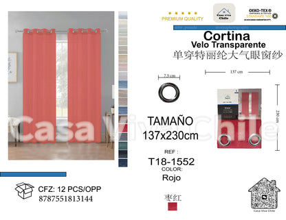 Cortina Velo Transparente Rojo (137x230) - Caja Cerrada 12 Piezas