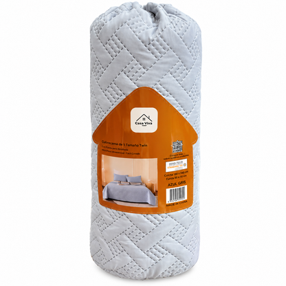 Colcha Acolchada Decorativa  Azul Gris de Tamaño Twin ECT14-4203  180X240CM + Funda  50X70CM - Caja de 6 piezas.