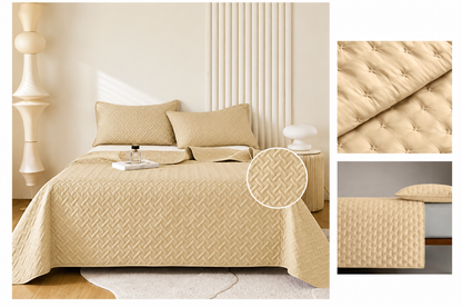 Colcha Acolchada Decorativa  Arena de Tamaño Twin ECT15-1116  180X240CM + Funda  50X70CM - Caja de 6 piezas.