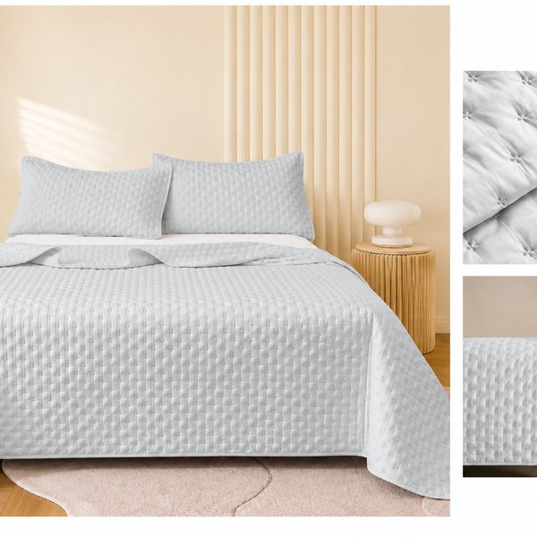 Colcha Acolchada Decorativa  Azul Gris de Tamaño Twin ECT14-4203  180X240CM + Funda  50X70CM - Caja de 6 piezas.