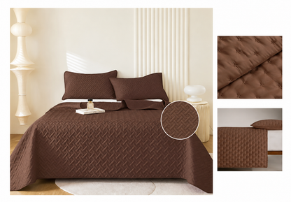 Colcha Acolchada Decorativo Cafè Osuro  de Tamaño Twin ECT19-1216  180X240CM + Funda  50X70CM - Caja de 6 piezas.