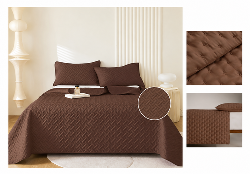 Colcha Acolchada Decorativo Cafè Osuro  de Tamaño Twin ECT19-1216  180X240CM + Funda  50X70CM - Caja de 6 piezas.