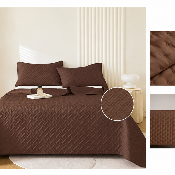 Colcha Acolchada Decorativo Cafè Osuro  de Tamaño Twin ECT19-1216  180X240CM + Funda  50X70CM - Caja de 6 piezas.
