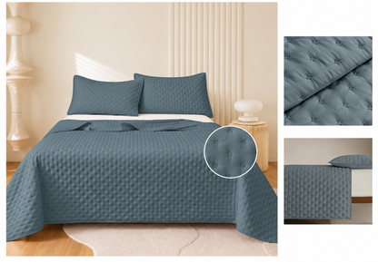 Colcha Acolchada Gris Decorativa de Tamaño Twin ECT18-4005 180X240CM + Funda  50X70CM - Caja de 6 piezas.
