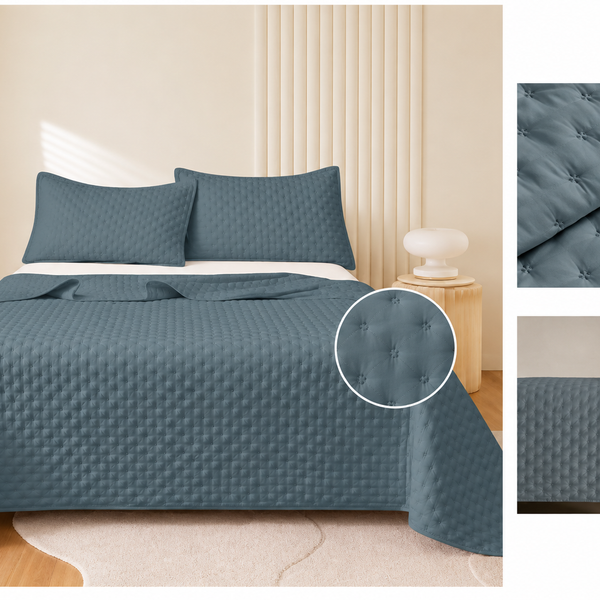 Colcha Acolchada Gris Decorativa de Tamaño Twin ECT18-4005 180X240CM + Funda  50X70CM - Caja de 6 piezas.