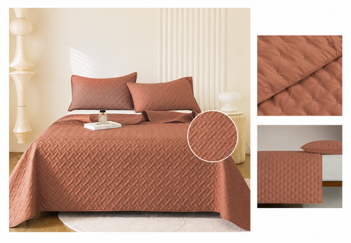 Colcha Acolchada Mocha Decorativa de Tamaño Twin ECT17-1230 180X240CM + Funda  50X70CM - Caja de 6 piezas.
