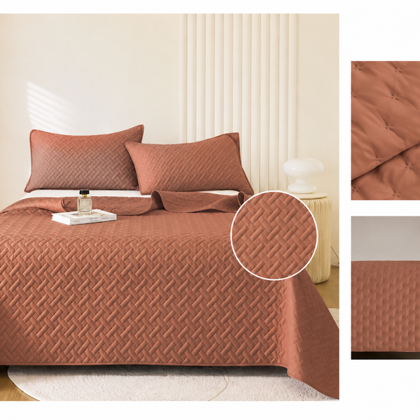 Colcha Acolchada Mocha Decorativa de Tamaño Twin ECT17-1230 180X240CM + Funda  50X70CM - Caja de 6 piezas.