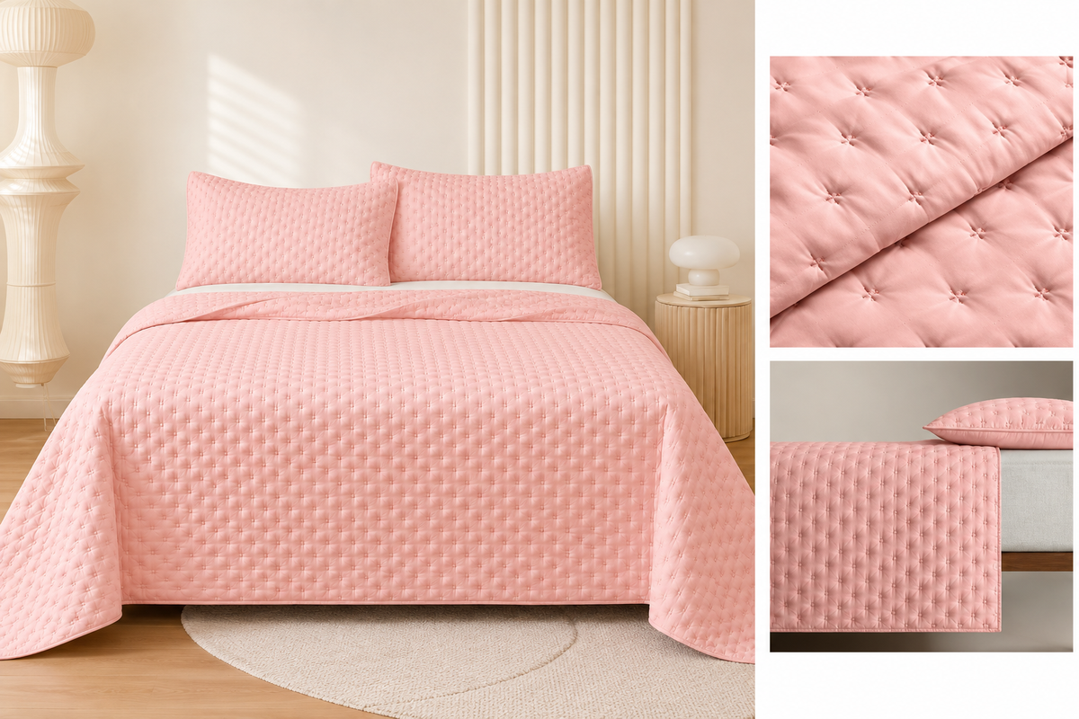 Colcha Acolchada Decorativa  Rosa de Tamaño Twin ECT14-1309  180X240CM + Funda  50X70CM - Caja de 6 piezas. (Copia)