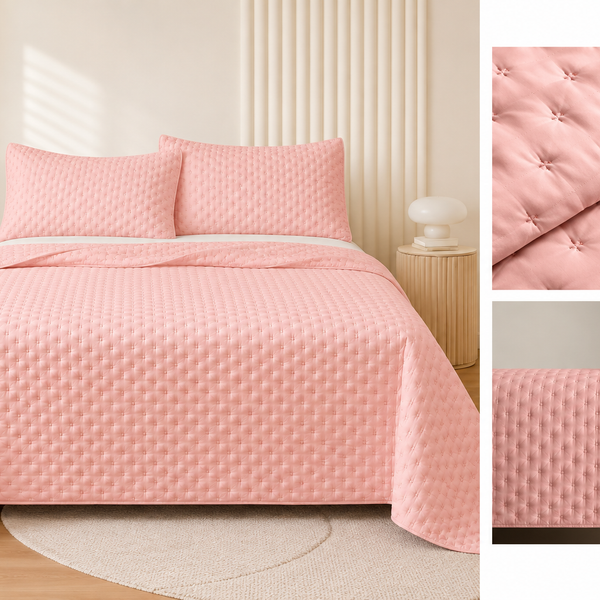 Colcha Acolchada Decorativa  Rosa de Tamaño Twin ECT14-1309  180X240CM + Funda  50X70CM - Caja de 6 piezas. (Copia)