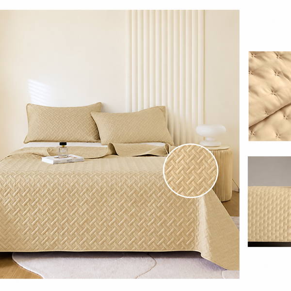 Colcha Acolchada Decorativo Arena de Tamaño Queen  ECQ15-1116  220X240CM + Funda  50X70CM - Caja de 6 piezas.