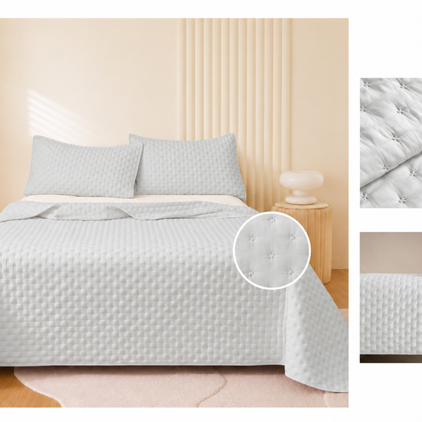 Colcha Acolchada Decorativo Azul Gris de Tamaño Queen  ECQ14-4203 220X240CM + Funda  50X70CM - Caja de 6 piezas.