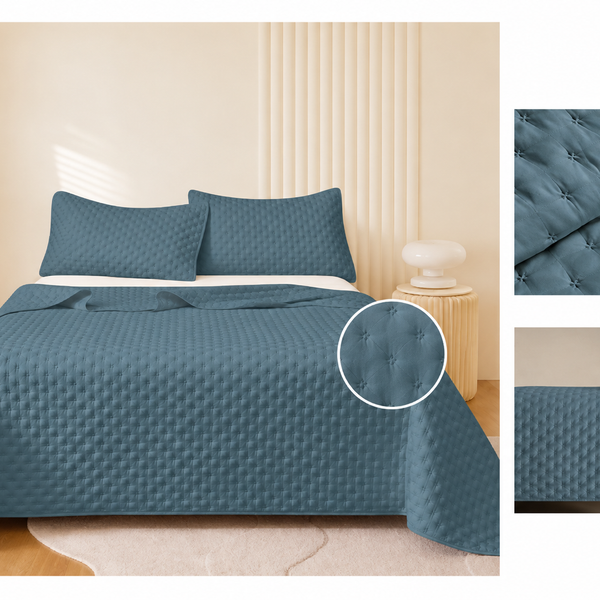 Colcha Acolchada Decorativo Gris de Tamaño Queen  ECQ18-4005  220X240CM + Funda  50X70CM - Caja de 6 piezas.