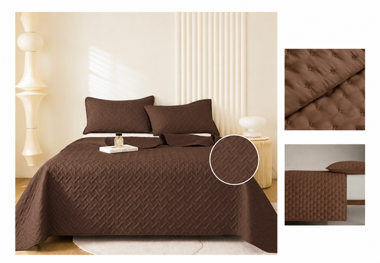 Colcha Acolchada Decorativo Cafè Oscuro de Tamaño Queen  ECQ19-1216  220X240CM + Funda  50X70CM - Caja de 6 piezas.