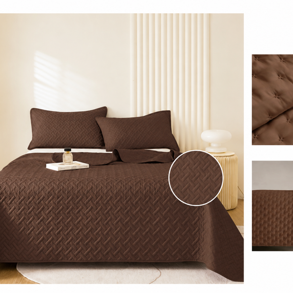 Colcha Acolchada Decorativo Cafè Oscuro de Tamaño Queen  ECQ19-1216  220X240CM + Funda  50X70CM - Caja de 6 piezas.