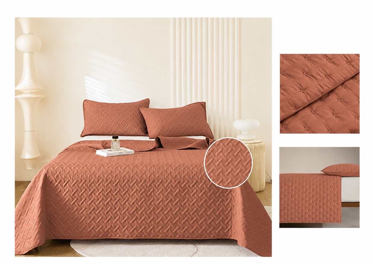 Colcha Acolchada Decorativo Mocha de Tamaño Queen  ECQ17-1230  220X240CM + Funda  50X70CM - Caja de 6 piezas.
