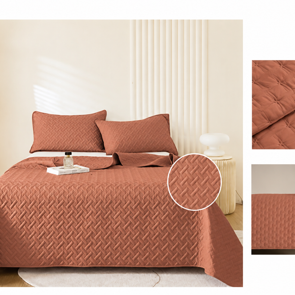 Colcha Acolchada Decorativo Mocha de Tamaño Queen  ECQ17-1230  220X240CM + Funda  50X70CM - Caja de 6 piezas.