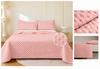Colcha Acolchada Decorativo Rosa de Tamaño Queen  ECQ14-1309 220X240CM + Funda  50X70CM - Caja de 6 piezas.
