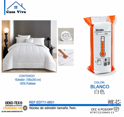 Edredòn Twin Blanco EDT11-0601  180 x 240 cm 100% Polièster  - Caja de 6 piezas