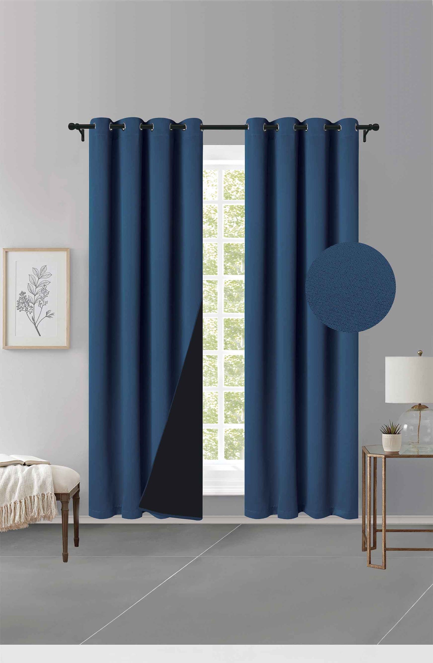 Cortina MH Azul Oscuro Cepillada con Película Negra (137x230) - Caja de 12 Piezas