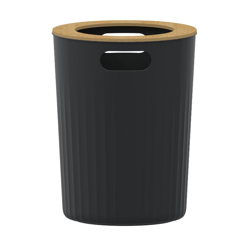 Bote de Basura Nórdico Negro Azabache con Tapa de Bambú PF-7233 – Caja de 6 Piezas