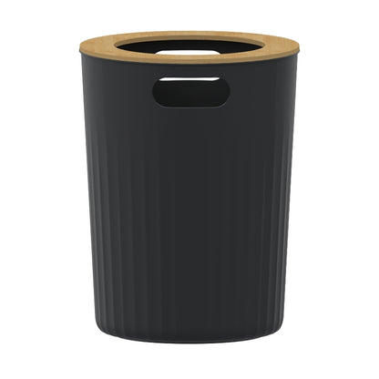 Bote de Basura Nórdico Negro Azabache con Tapa de Bambú PF-7233 – Caja de 6 Piezas