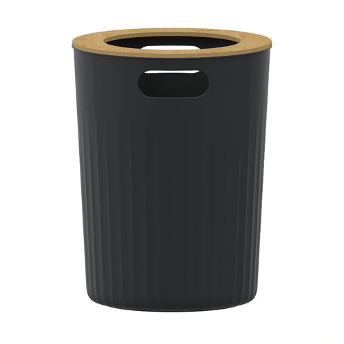 Bote de Basura Nórdico Negro Azabache con Tapa de Bambú PF-7233 – Caja de 6 Piezas